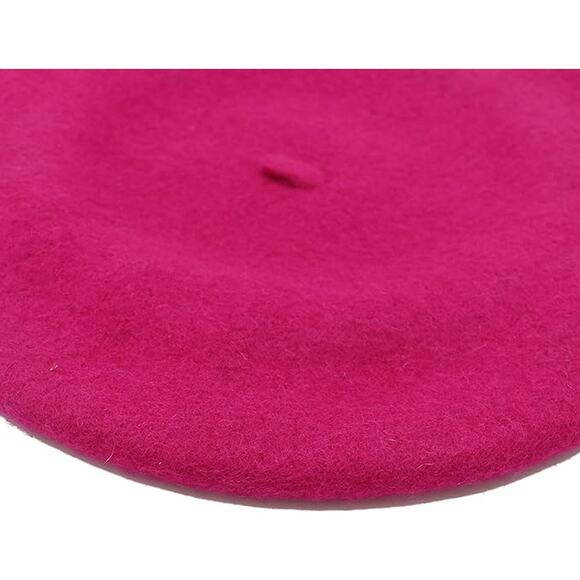 Vibrant Hot Pink Wool Beret for Women and Teens -  Cozy French Style Hat - Picture 2 of 4